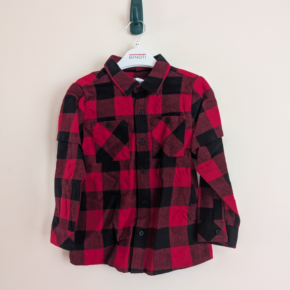 Minoti Kids Plaid Button-Down Shirt - Red and Black